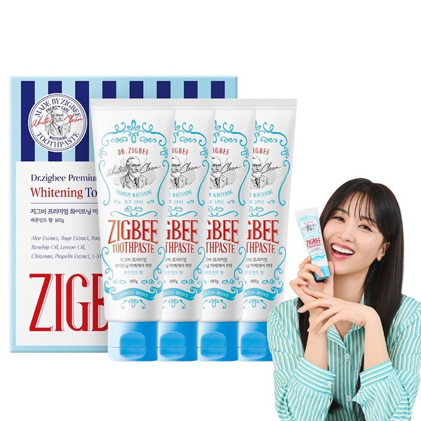 대용량 화이트닝 미백케어 치약 레몬민트향 107g 4개입