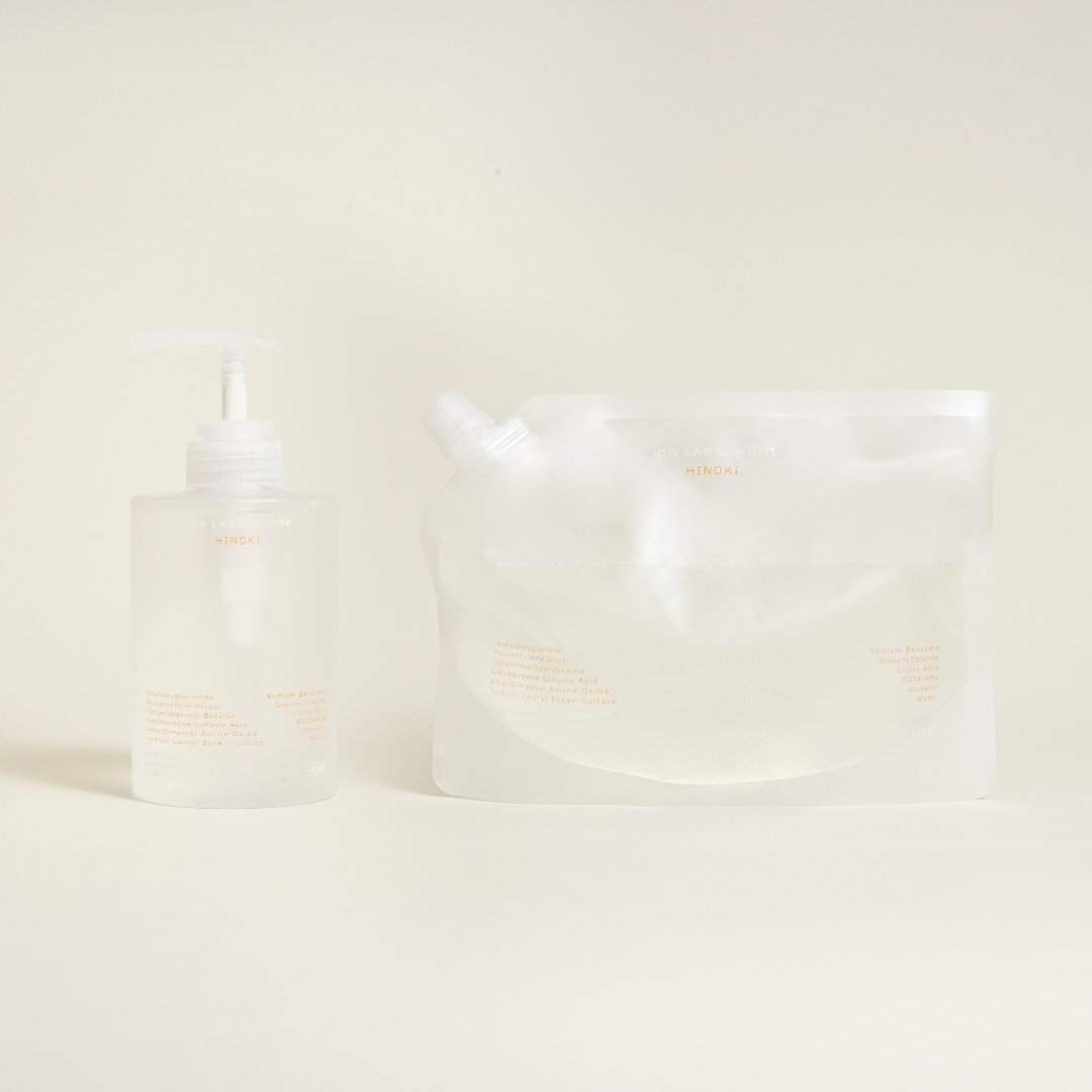 논라벨홈 맨손 설거지 피부자극 없고 순한 고농축 1종 주방세제 히노키 500ml + 1L 리필