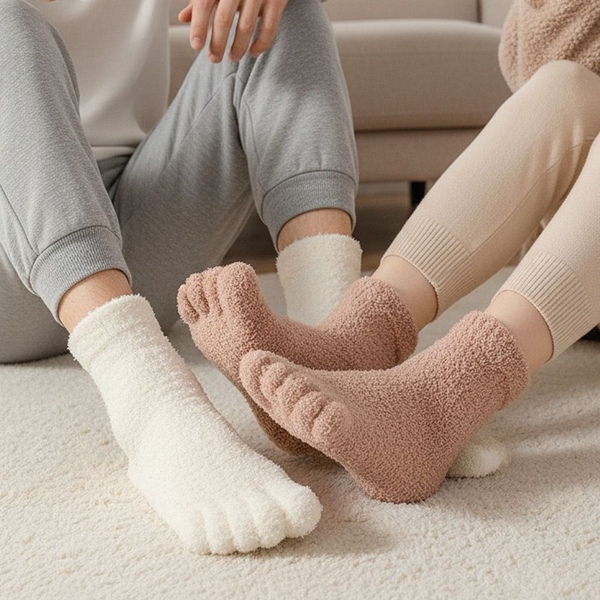 1+1 남녀공용 극세사 발가락 수면양말 겨울 보온 장목 양말 수족냉증 임산부 털 양말