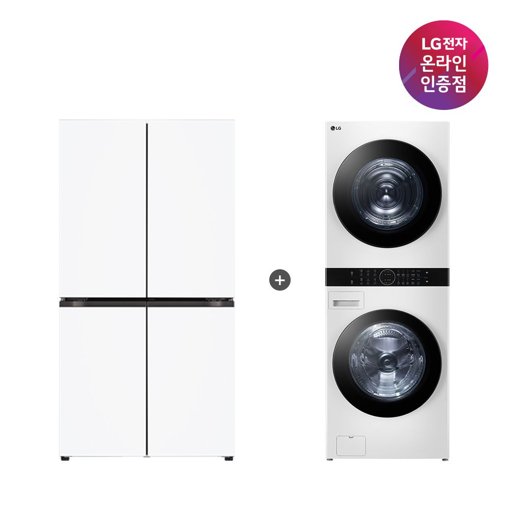 LG전자 LG 디오스 오브제컬렉션 냉장고 + 트롬 워시타워 (T875MHH111 + W21WAM)