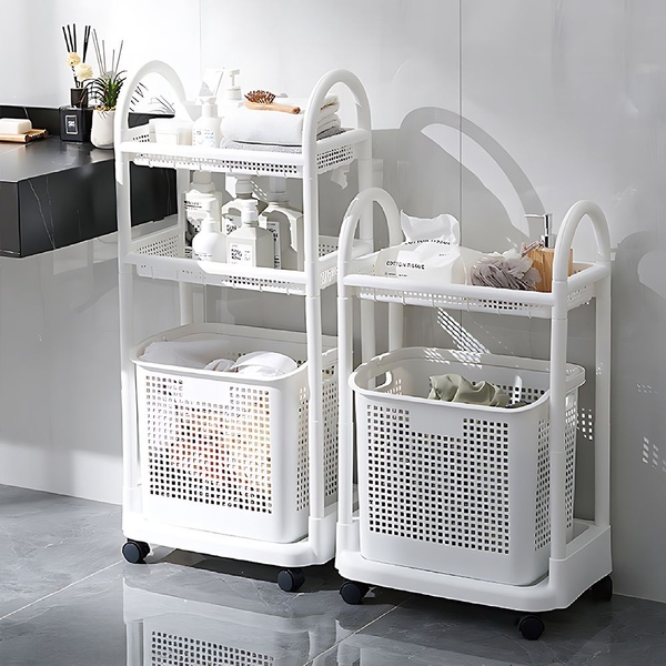 손잡이 바구니 포함! 대용량 이동식 빨래바구니 세탁실 선반