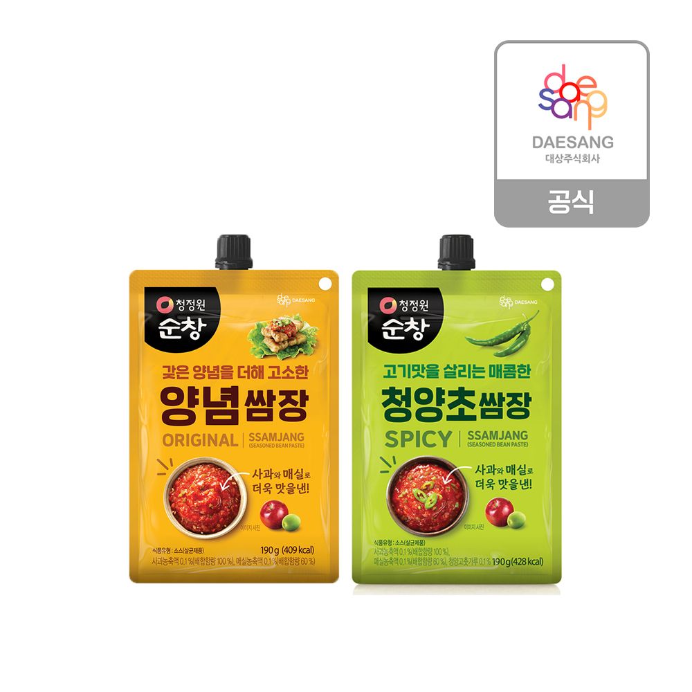 청정원 순창 짜먹는쌈장190g 2종(양념쌈장/청양초쌈장) 8개 골라담기