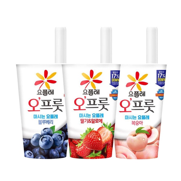요플레 오프룻 3종(딸기&알로에/복숭아/블루베리) 180ml*10개