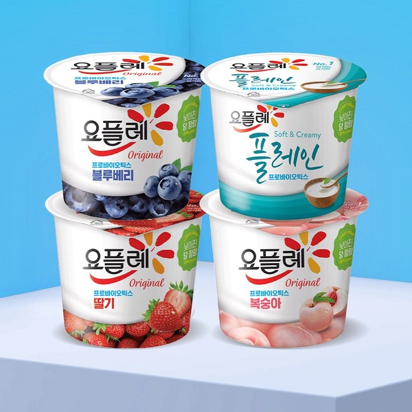요플레 홈 (딸기 / 복숭아 / 블루베리 / 플레인) 180g*12개 요거트