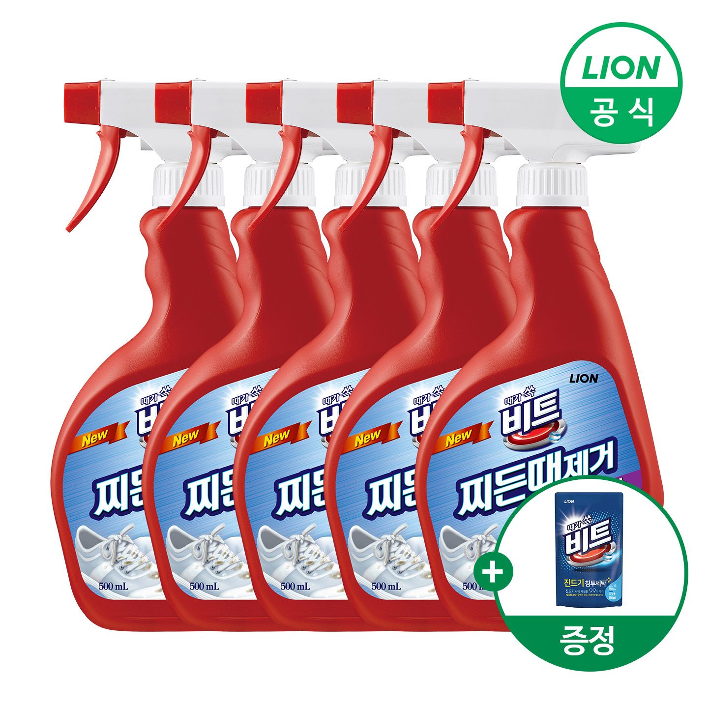 라이온 비트 찌든때 제거 용기 500ml X 5개+비트 겸용300g 증정