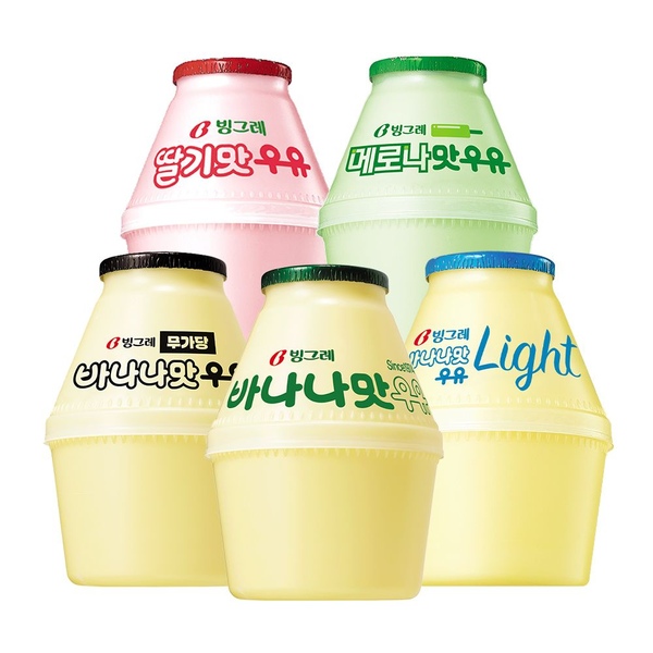 빙그레 단지우유 5종(바나나맛/메로나맛/딸기맛/바나나맛 라이트/무가당) 240ml*12입