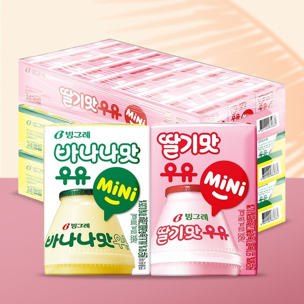 바나나맛 우유 미니 24팩 + 딸기맛 우유 미니 24팩 / 멸균우유