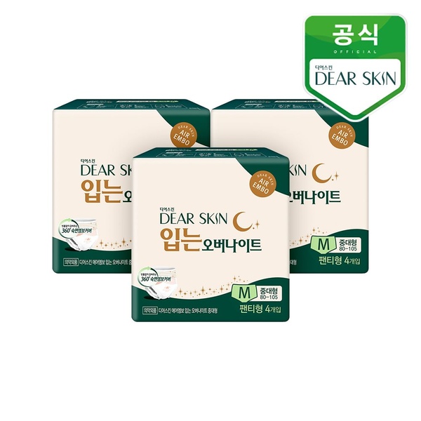 깨끗한나라 디어스킨 에어엠보 입는오버나이트 뉴 중대형 4p 3개