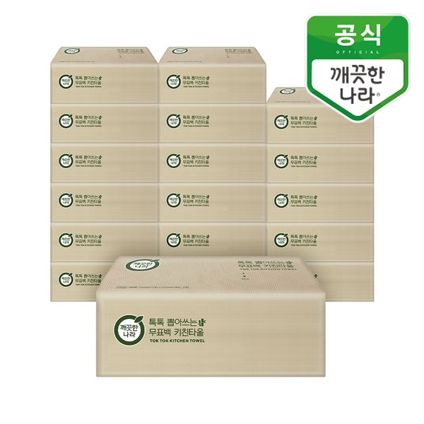 톡톡 뽑아쓰는 무표백 키친타올 100매 18입(소프트팩)