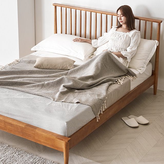 오늘의집 브레이 고무나무 2중 지지대 무소음 평상형 원목 침대 프레임 SS/Q