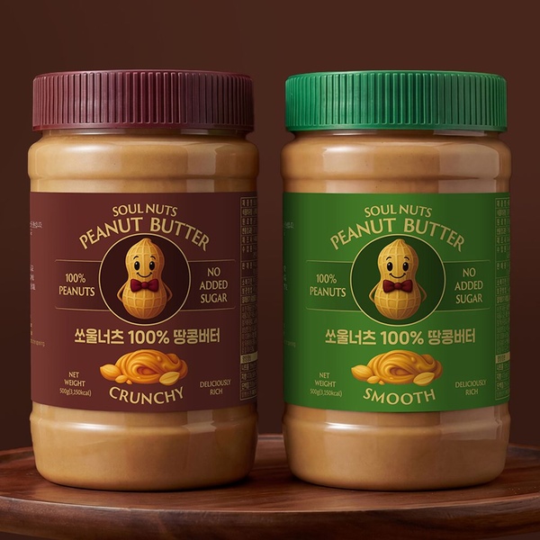 100% 땅콩버터 크런치 500g 1개+스무스 500g 1개, 1세트