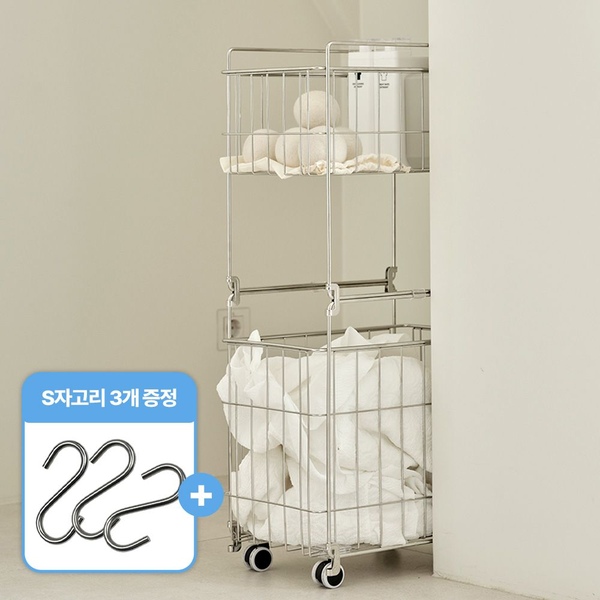 [오늘의집 단독] 올스텐 304 소담 세탁 트롤리 틈새 빨래바구니 2/3단 바퀴 포함
