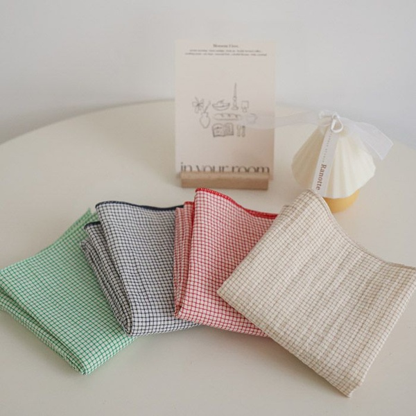 면100 이중거즈 손수건 잔 체크 1장 4color