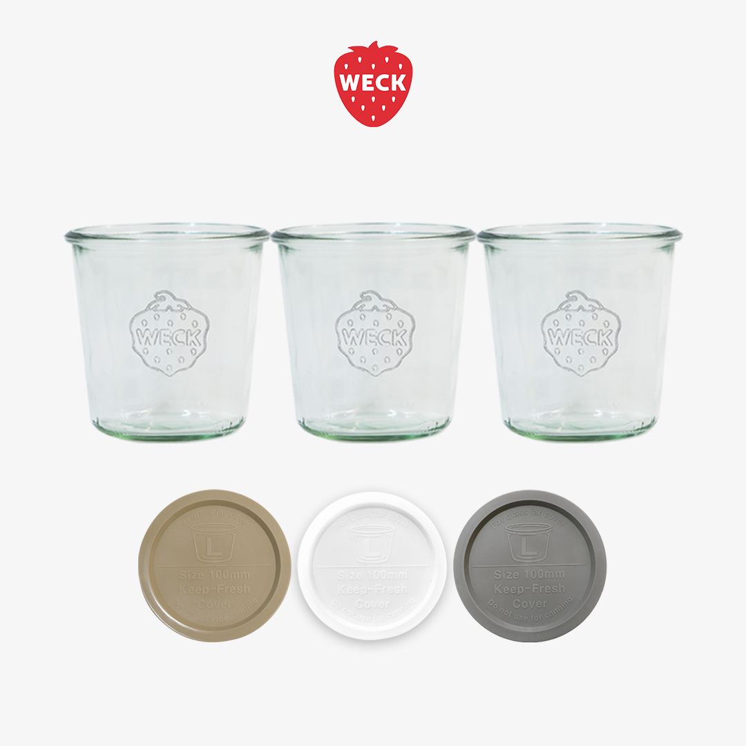 weck 몰드 742(580ml) 유리병 3개 + PE뚜껑 3개 세트