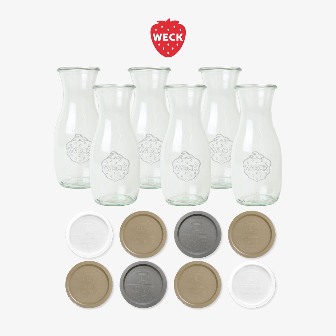 오늘의집 쥬스병 764(530ml) 유리병 6개 + PE뚜껑 8개 세트