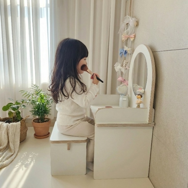 큐티 어린이 원목화장대 아이 유아 키즈 화이트 자작나무 의자포함
