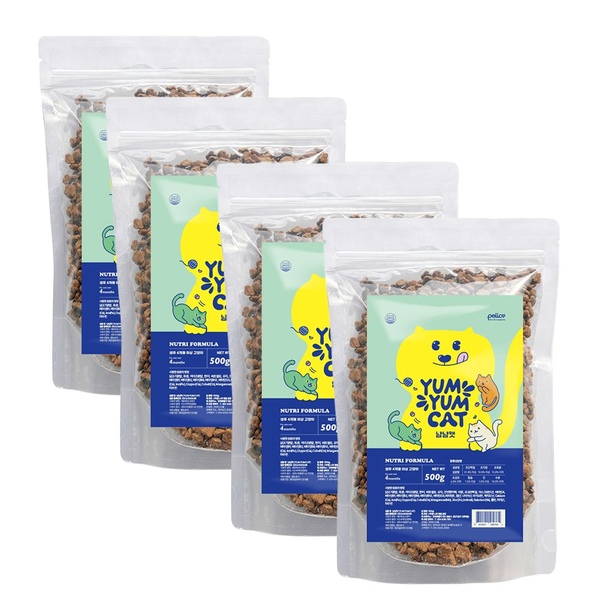 펠리코 길고양이사료 고양이대용량사료 냠냠캣 500g x4개