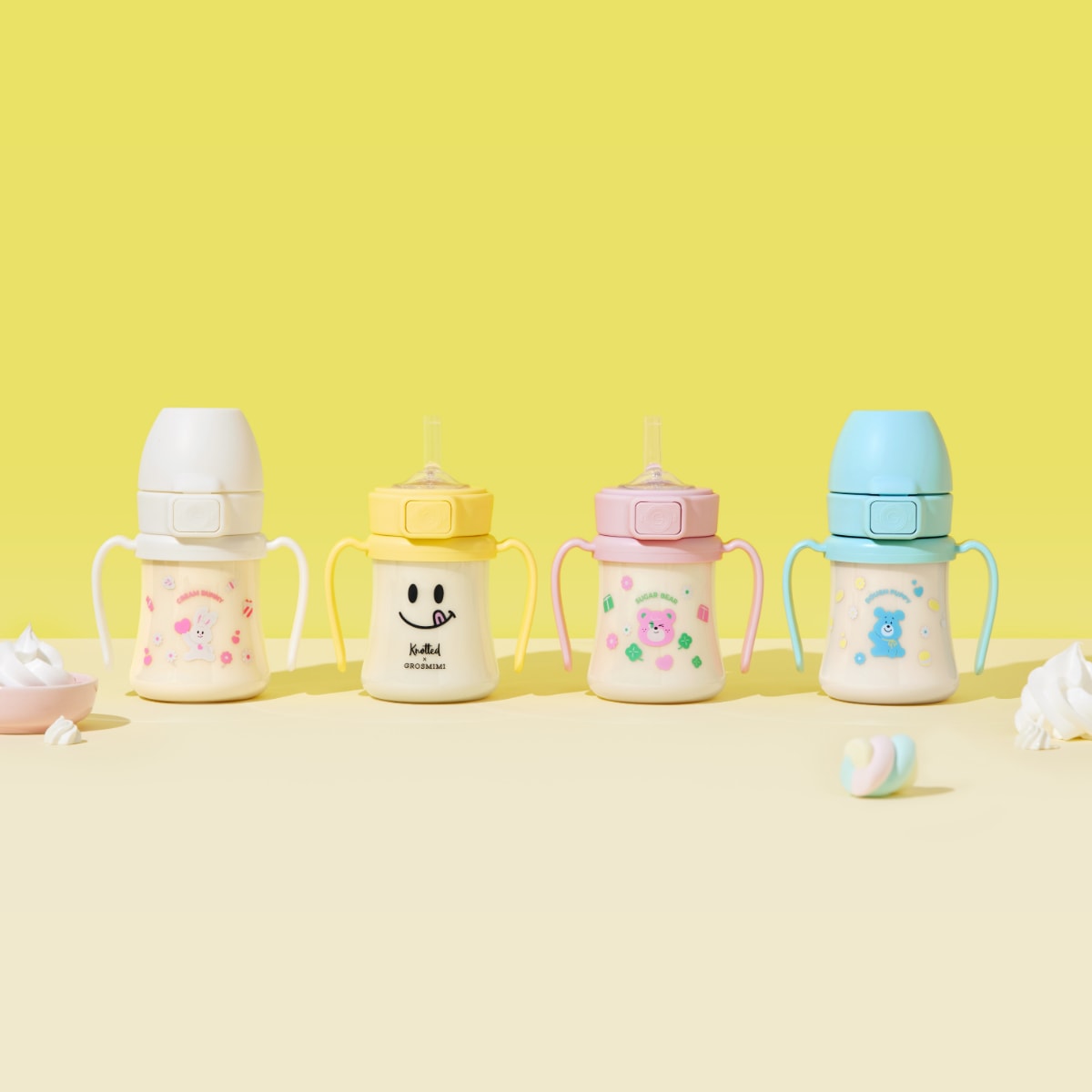 오늘의집 그로미미 노티드 콜라보 PPSU 빨대컵 200ml (스마일/슈가베어/크림버니/도우퍼피 택 1)