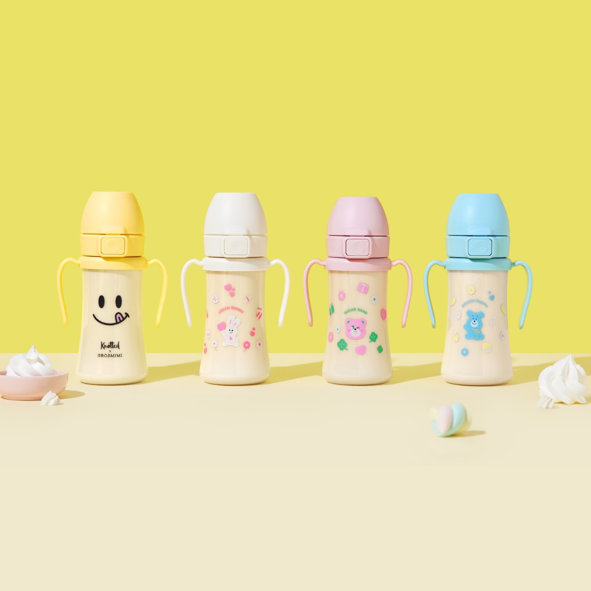 그로미미 노티드 콜라보 PPSU 빨대컵 300ml (스마일/슈가베어/크림버니/도우퍼피 택 1)