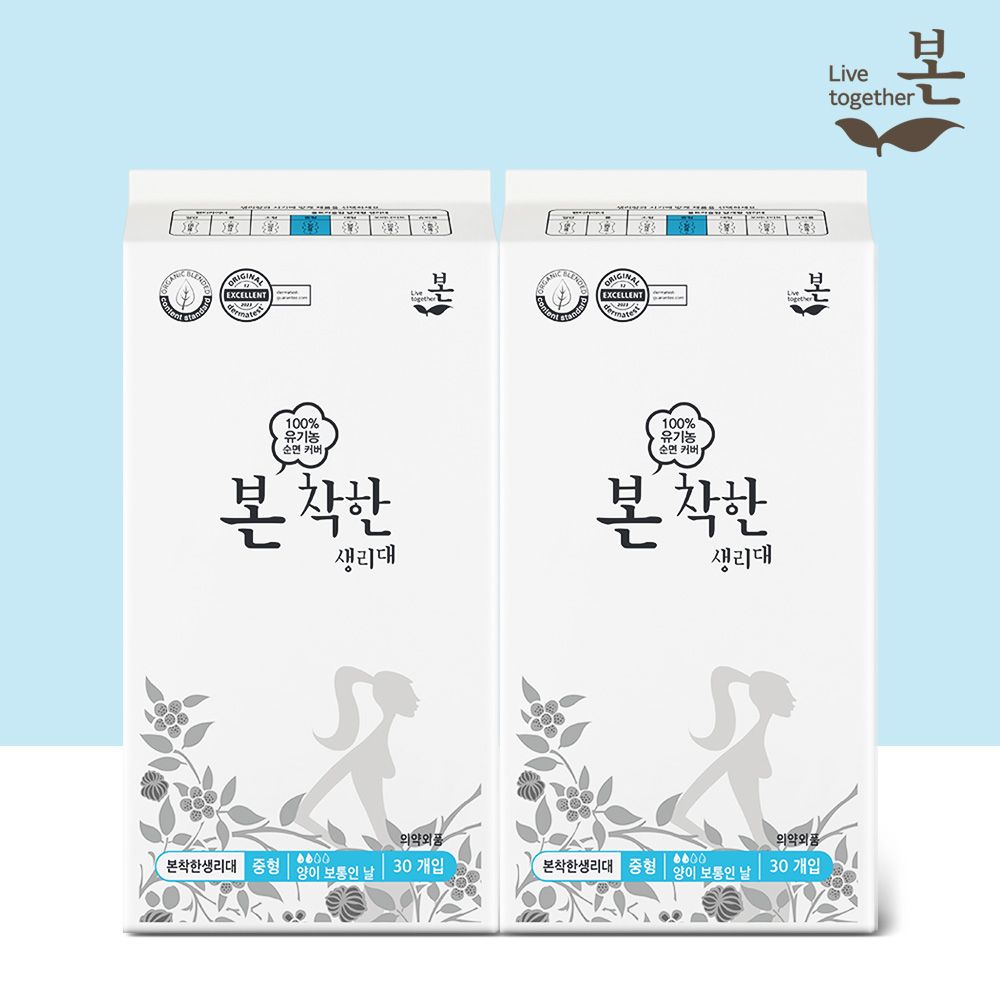 오늘의집 착한 유기농 생리대 중형 30P, 2팩