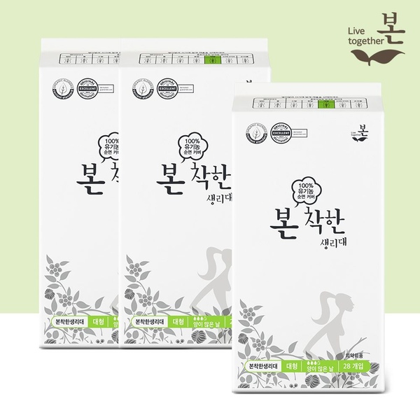 착한 유기농 생리대 대형 28P, 3팩