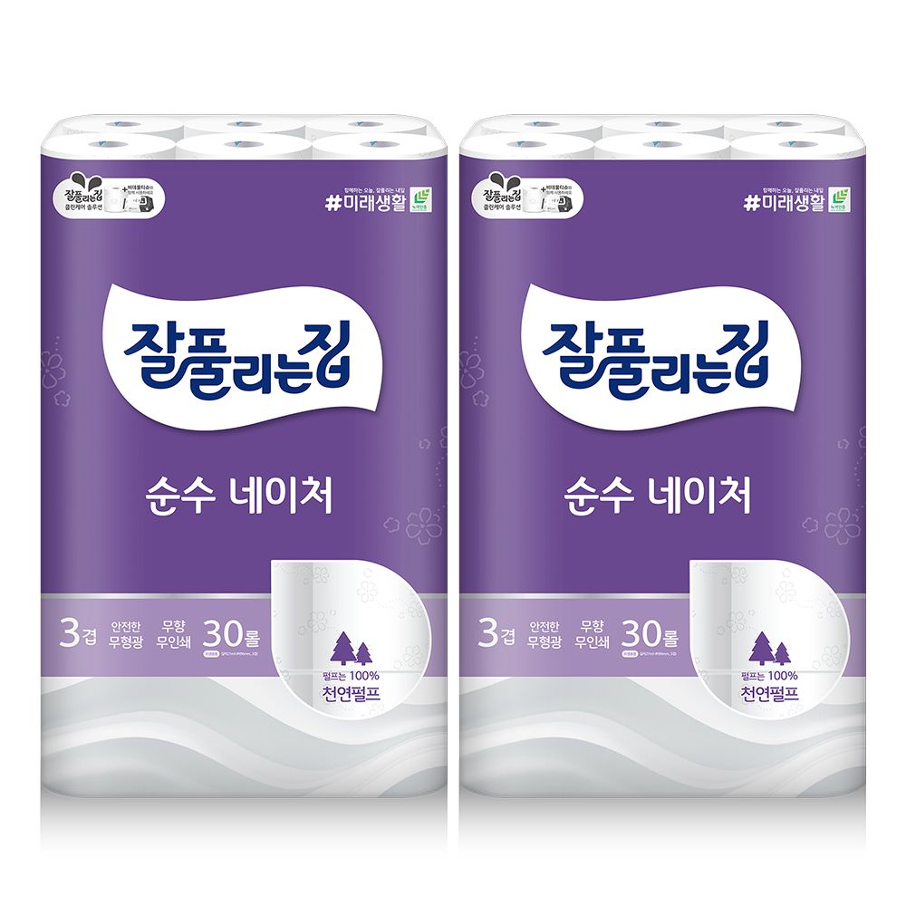 오늘의집 잘풀리는집 순수네이처 천연펄프 화장지 27M x 30롤 x 2팩