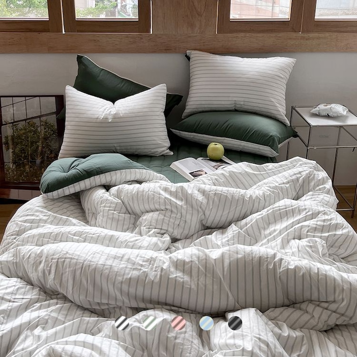 [오늘의집] 아름드리홈 [오늘의집 단독] 스트라이프 순면 옥수수솜 여름/간절기/사계절 차렵이불 세트 SS/Q/LK