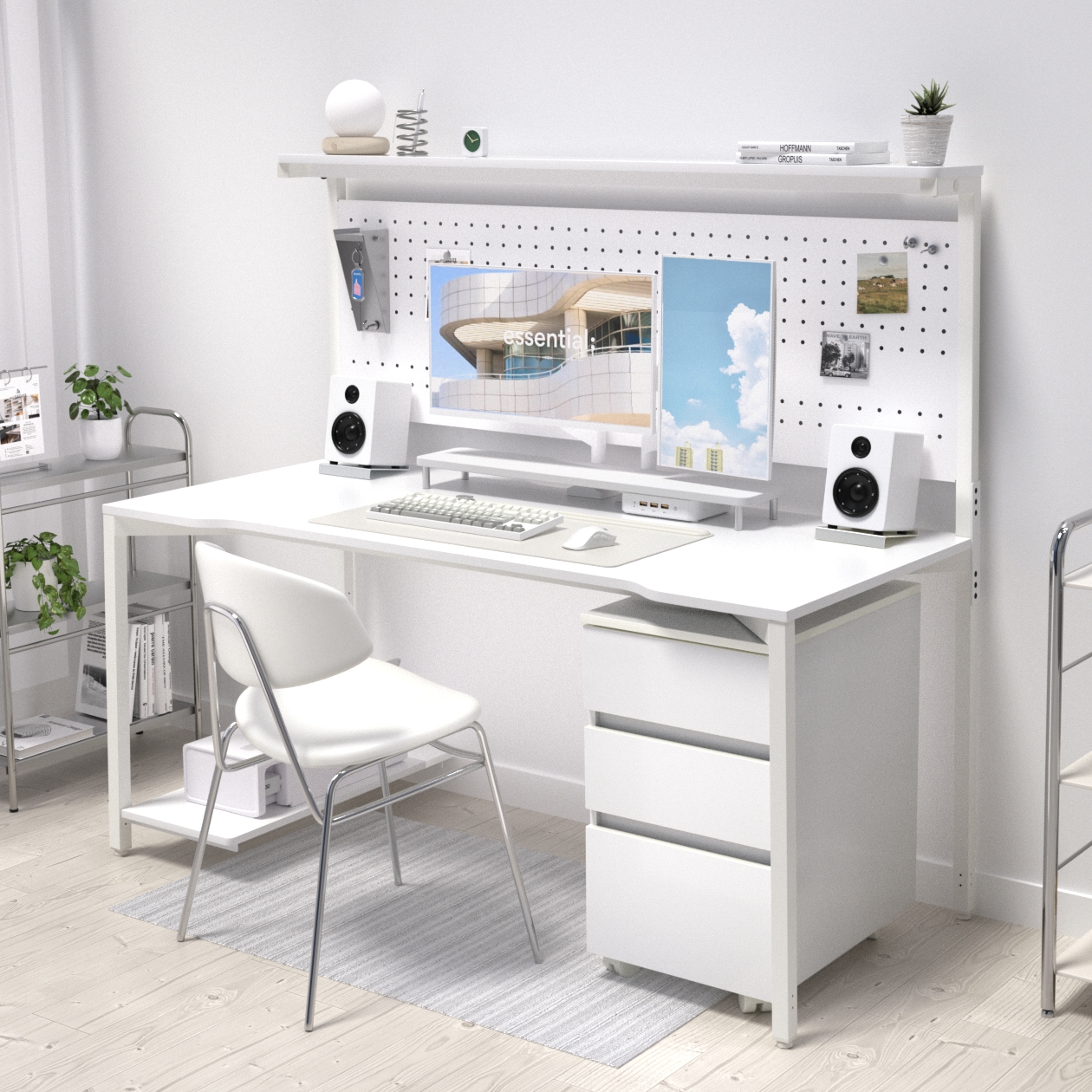 오늘의집 209애비뉴 제로스테이션 타워 메모판 타공판 컴퓨터 선반 책상 1200~1800 size 5colors