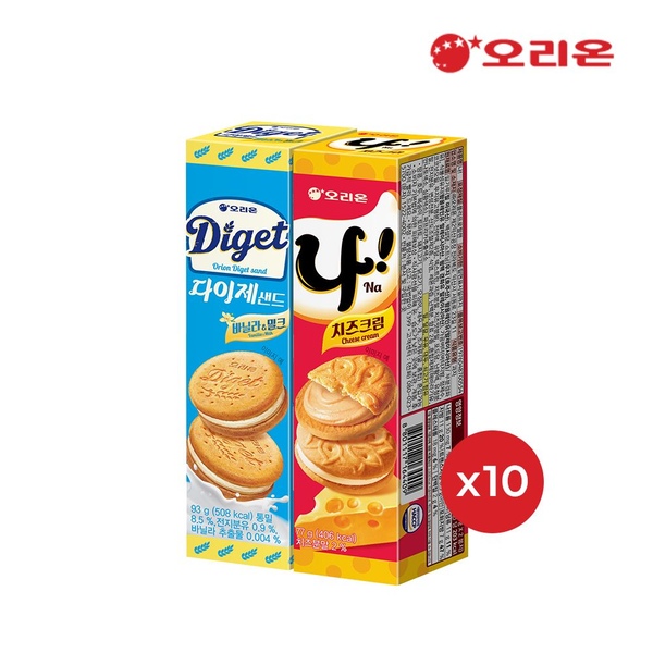 다이제샌드 바닐라밀크 (93g) x 10개 + 나샌드 크림치즈 (77g) x 10개