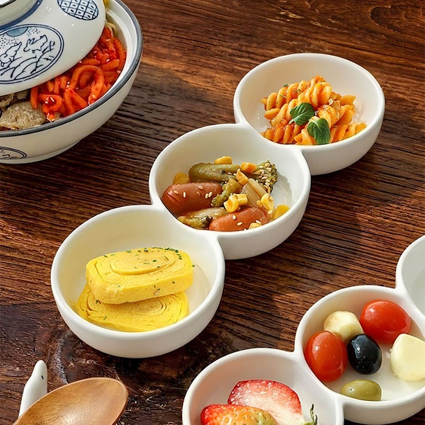 화이트빈 3구 나눔접시 (대) 반찬 소스 그릇 찬기 칸막이 신혼 집들이 선물