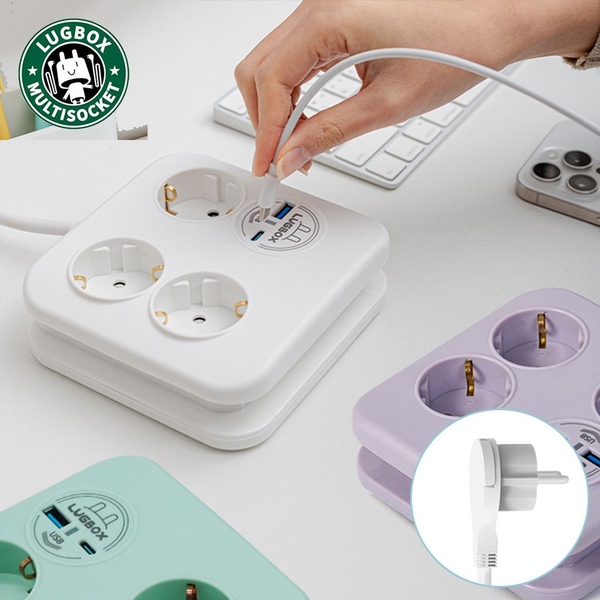 납작 멀티탭 디자인 인테리어 플러그 고용량 멀티콘센트 사각 C타입 USB 1.4m 3m