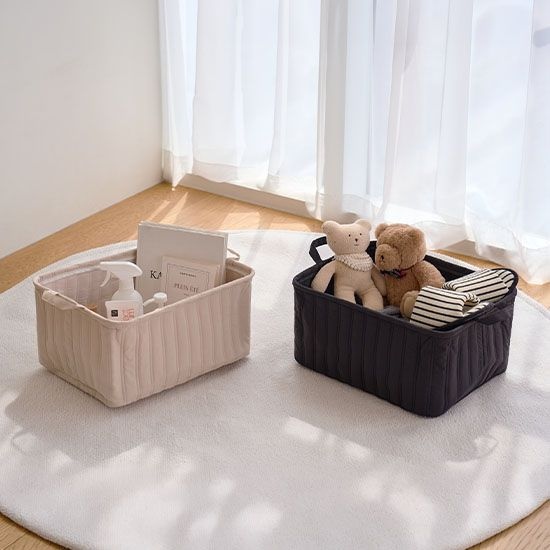 퀼팅 사각 바스켓 다용도 빨래 수납 바구니 3size 2colors