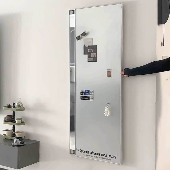 [오늘의집] 노르디아 [오늘의집 단독] 매트실버 스텐 자석보드 슬라이딩거울 인테리어 벽거울