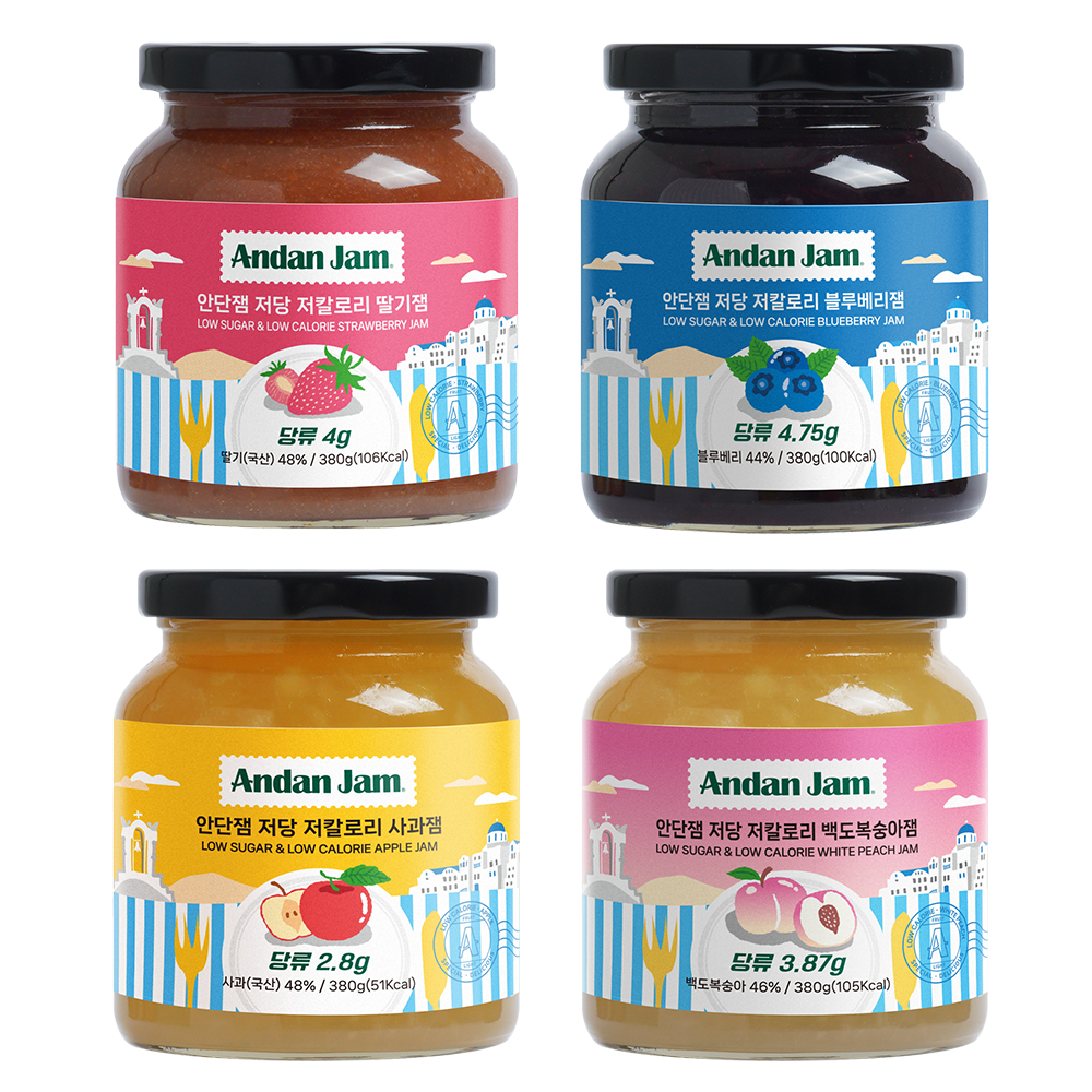 저당 저칼로리 과일잼 4종 골라담기 딸기잼 블루베리잼 사과잼 백도복숭아잼 380g 가격 비교 안단잼 저당 저칼로리 과일잼 4종 골라담기 딸기잼 블루베리잼 사과잼 백도복숭아잼 380g