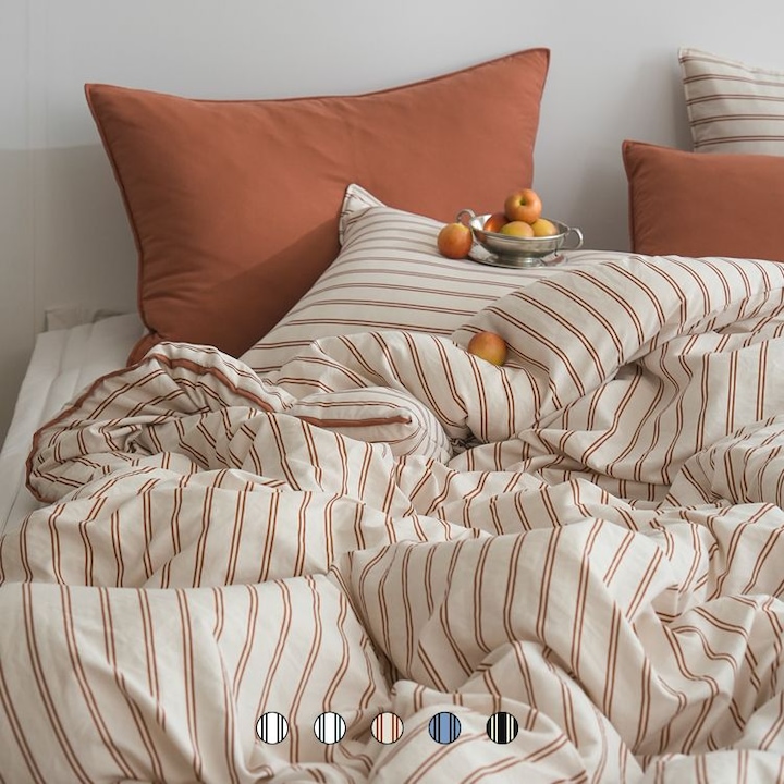 [오늘의집] 헬로우슬립 [단하루!최대25%쿠폰+무배] 카스테라 스트라이프 워싱 옥수수솜 간절기/사계절 차렵이불세트