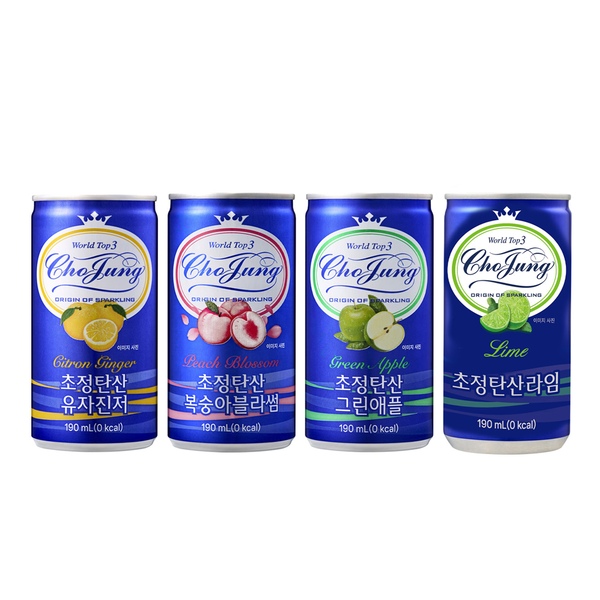 초정탄산수 190ml*30캔 그린애플 복숭아블라썸 유자진저 라임