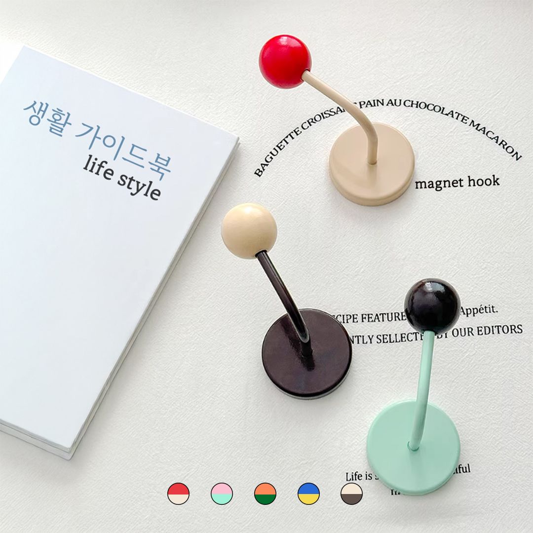 살림하는집 강력 자석 컬러볼 후크 고리 냉장고 현관문 무타공 마그넷 걸이
