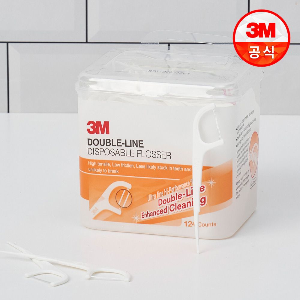 3M 더블라인 대용량 일회용 치실 124입 이중라인