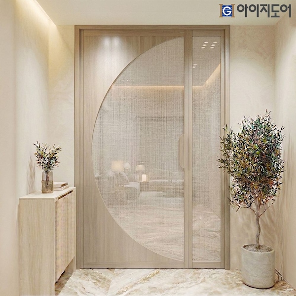 아이지도어 패브릭 접합유리 중문 비대칭 스윙도어 아치F 아파트 현관중문 여닫이