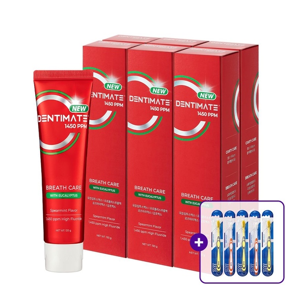 덴티메이트 뉴 1450고불소 유칼리 구취케어 치약 150g 3+3입+초극세모칫솔5개