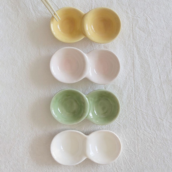 칸칸 콩 나눔접시 2칸 4color 종지 나눔 찬기 반찬그릇 2구 완두콩 소스볼