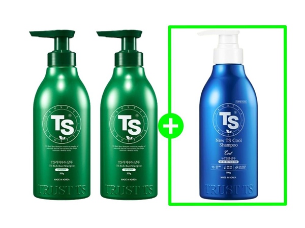 TS리치루트샴푸 500g 2개+뉴TS쿨샴푸 500g(뿌리볼륨샴푸+쿨링샴푸)