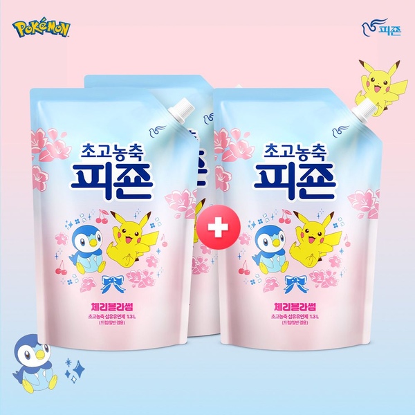포켓몬 에디션 초고농축 섬유유연제 체리블라썸 1300mlx2개+1개더 P