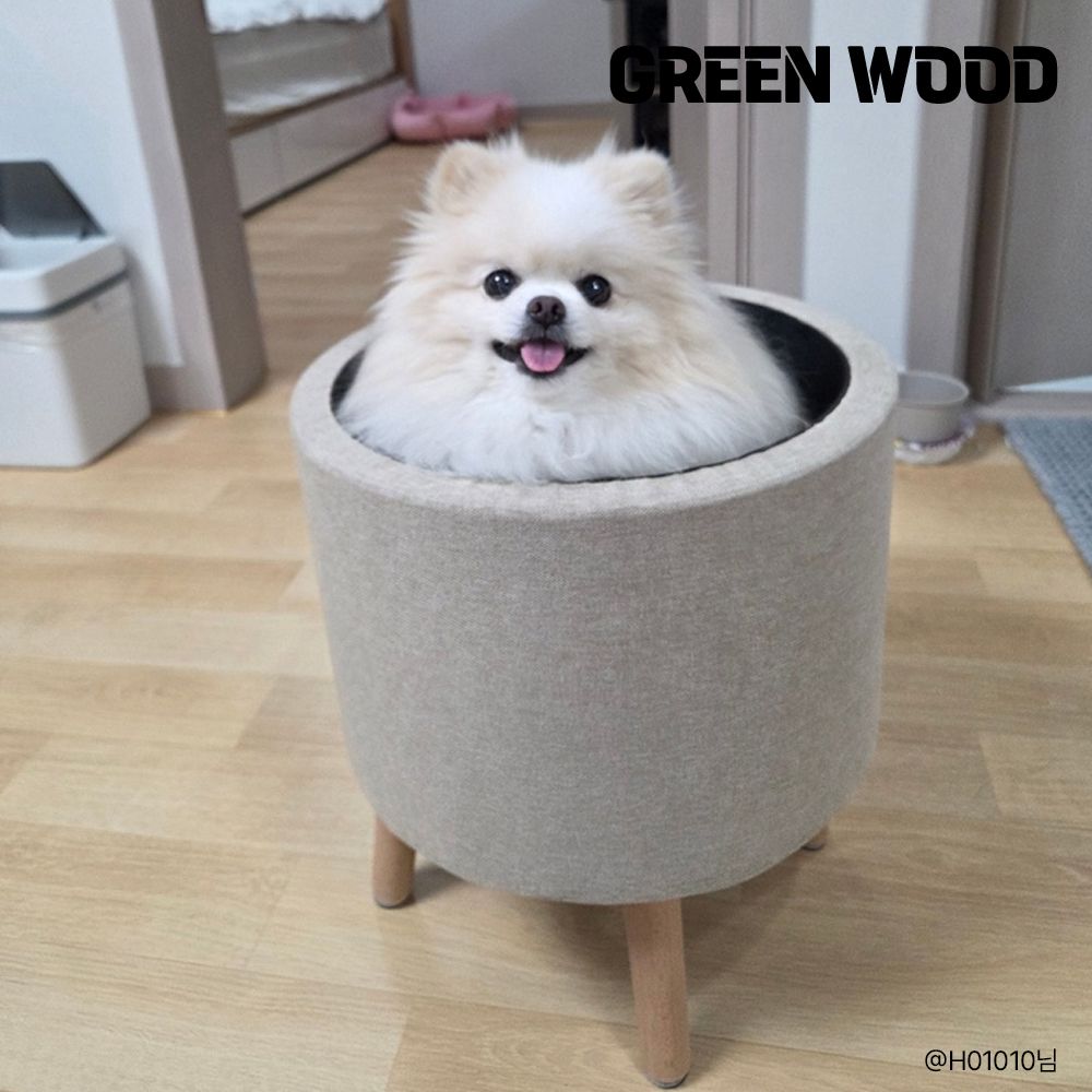 그린우드 스툴 원목다리 패브릭 화장대 의자 (수납형) 3colors
