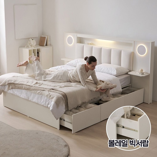 [오늘의집 단독] 엘리오 LED 패브릭 빅수납 볼레일 서랍 호텔 침대 프레임