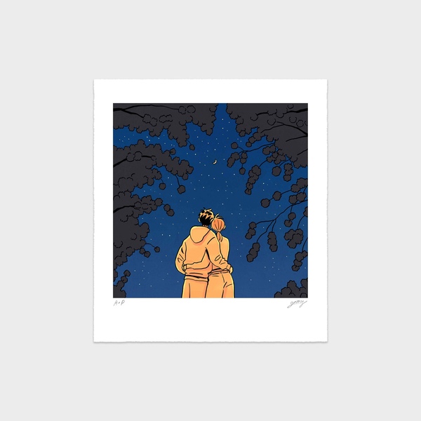 그림비 Grimb 별과 달과 꽃 / 실크스크린 판화 작품 일러스트 그림 액자