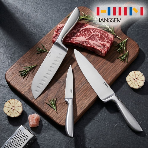 한샘 베스트! 올스텐 핸들 주방 칼 3종세트 (과도+산도쿠+쉐프나이프)