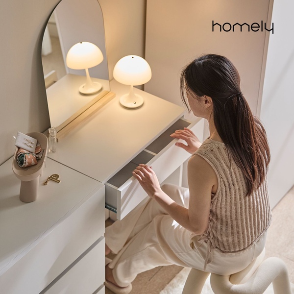 심플리 화이트E0등급 틈새 서랍 수납 선반 콘솔화장대 600(거울선택)