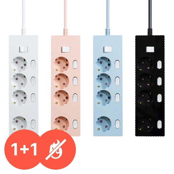 [1+1] 웨이브 화재예방 (자동소화+과부화차단+개별스위치) 4구 멀티탭 (50CM~7M)