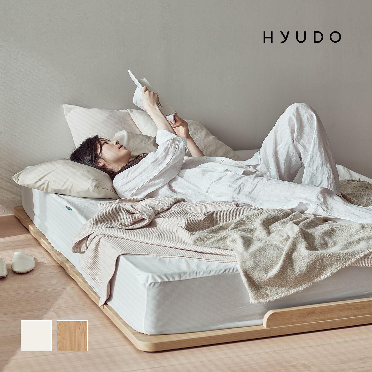 휴도 나른한선유 E0등급 저상형 무헤드 원목형 깔판 침대프레임 MS/S/SS/Q/K